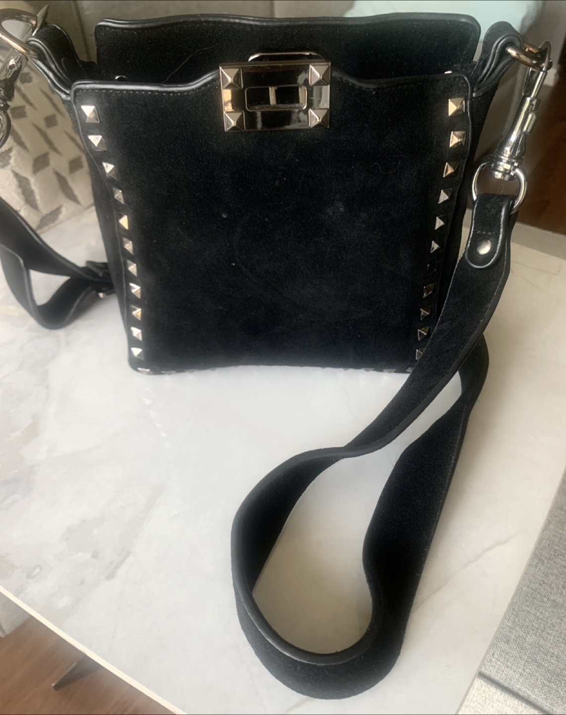 Black Studded Leather Crossbody Bag