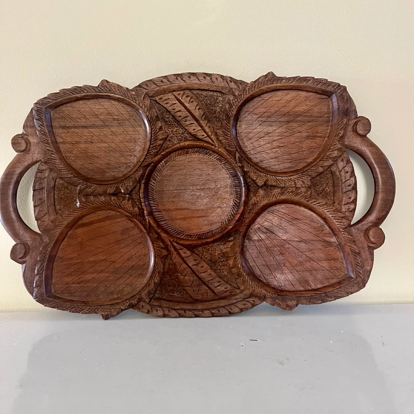 Vintage Hand-Carved Indian Rosewood Tray thumbnail