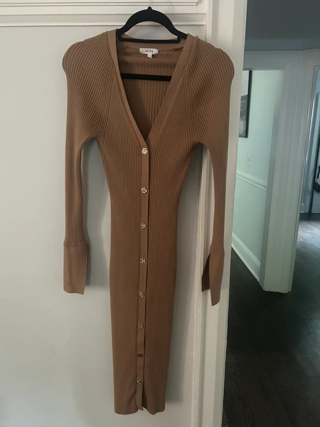 Reiss Brown Ribbed Knit Dress - Size S thumbnail