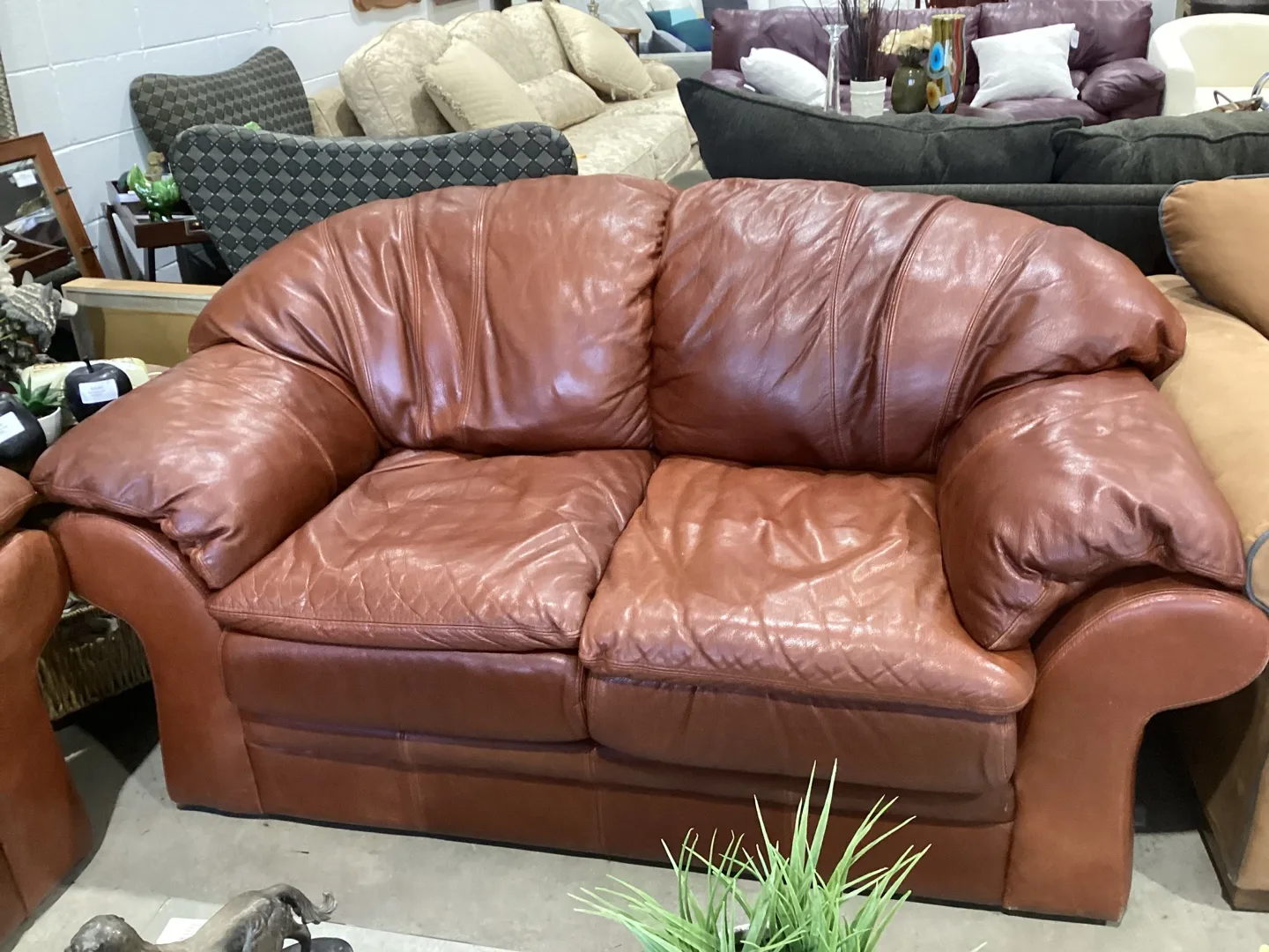 Brown Leather Loveseat Sofa thumbnail