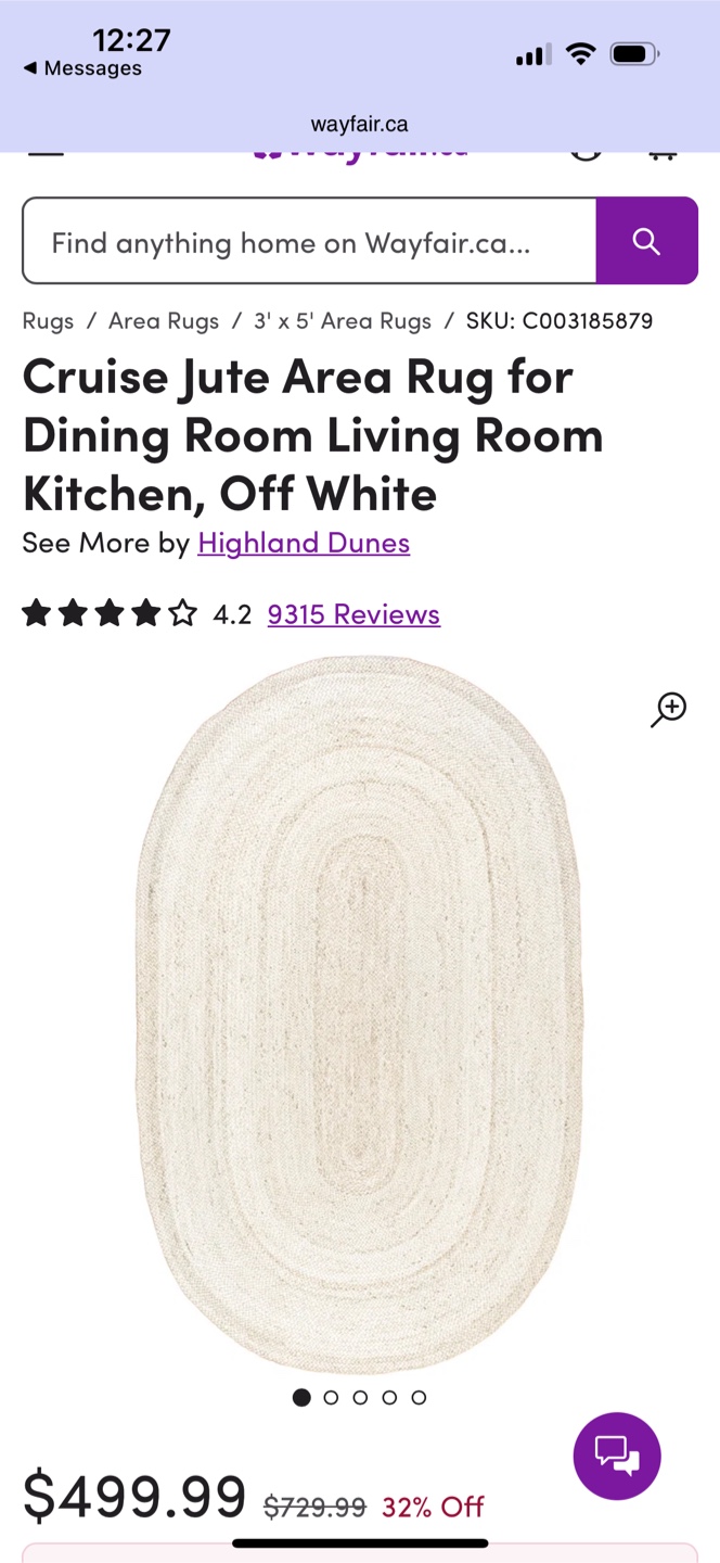 Jute Area Rug, 6’ x 9’ oval, Off-White - photo 2