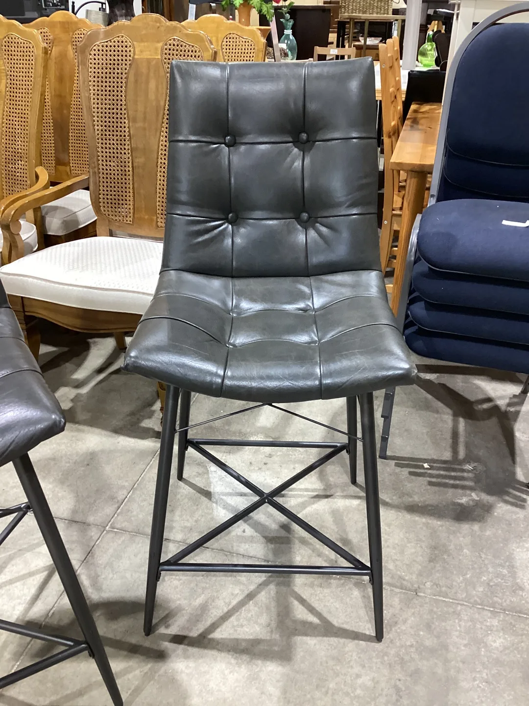 Grey Tufted Faux Leather Bar Stool thumbnail