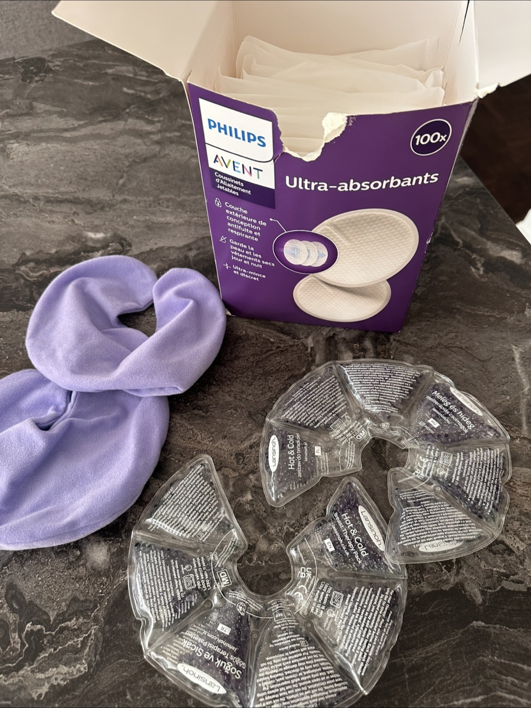 Philips Avent Breast Pads & Lansinoh Hot/Cold Packs