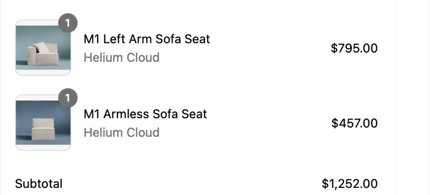 M1 Left Arm & Armless Sofa Seats - Helium Cloud thumbnail