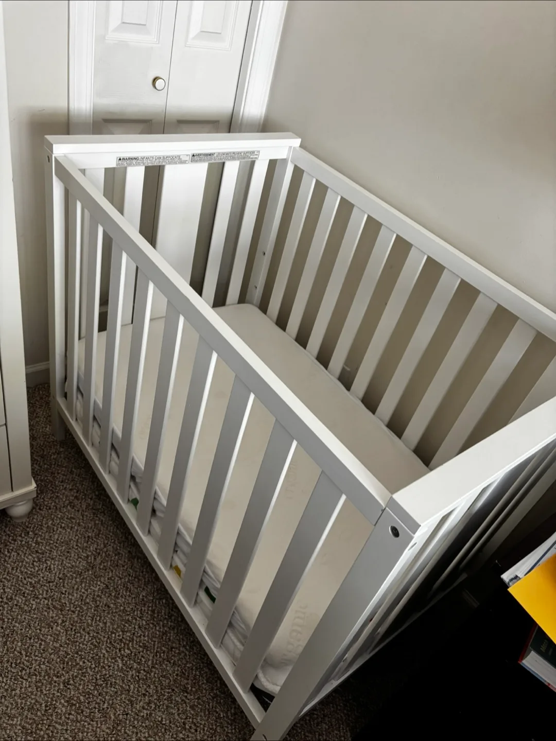 White Baby Crib with Mattress thumbnail