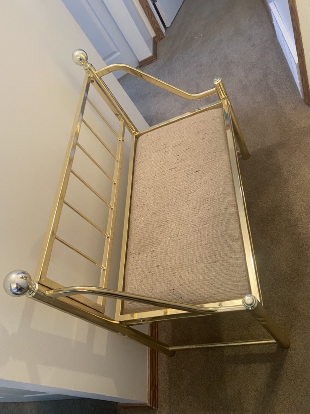 Vintage Gold Metal Bench with Upholstered Seat - photo 2