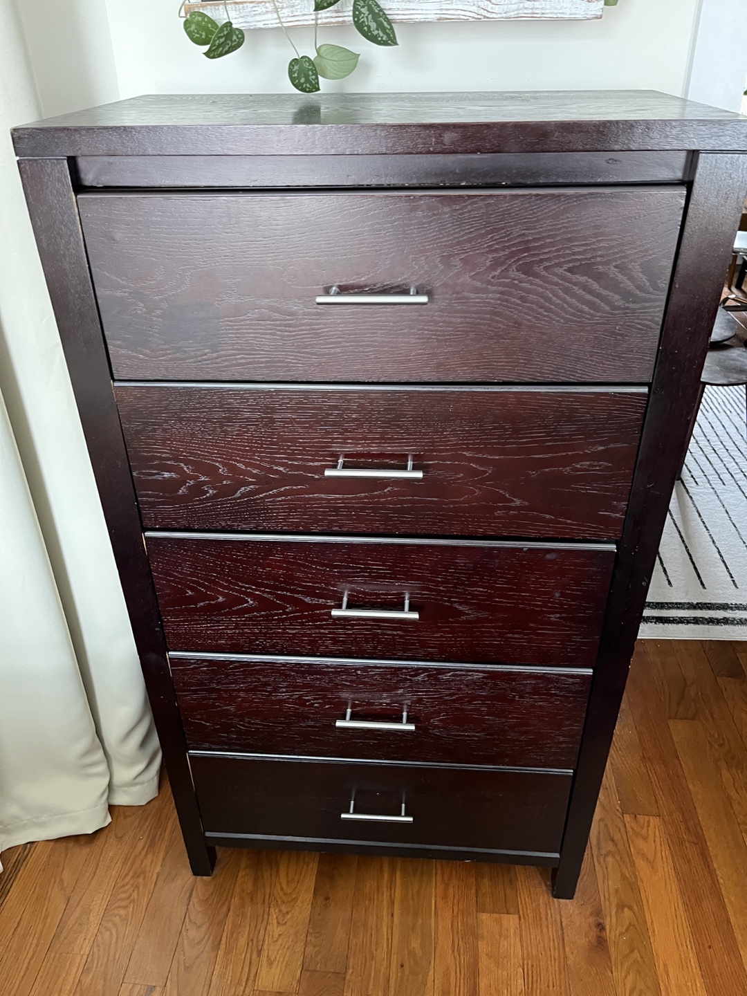 Dark Brown Wood 5-Drawer Chest