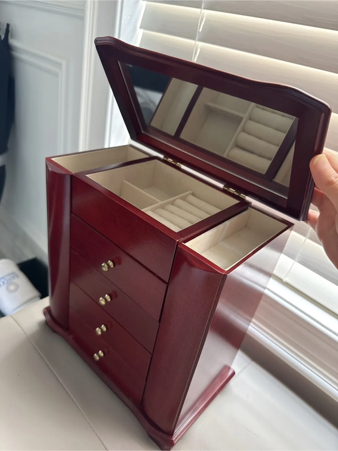 Wooden Jewellery Box  organizer with Mirror image indicator(2)