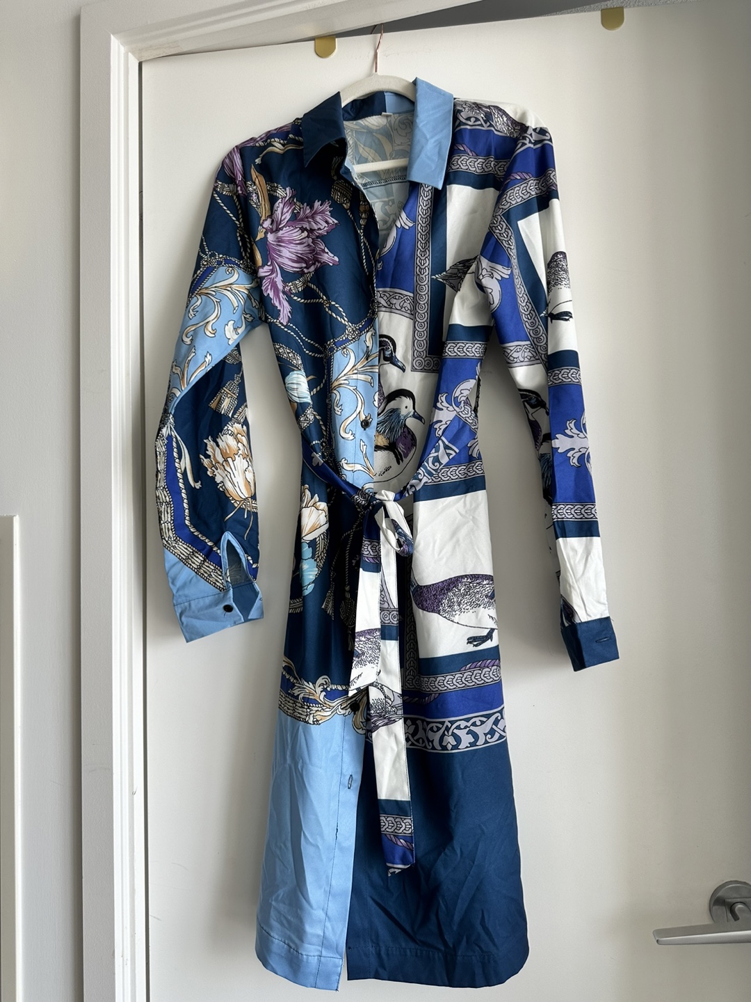 Patterned Shirt Dress with Belt