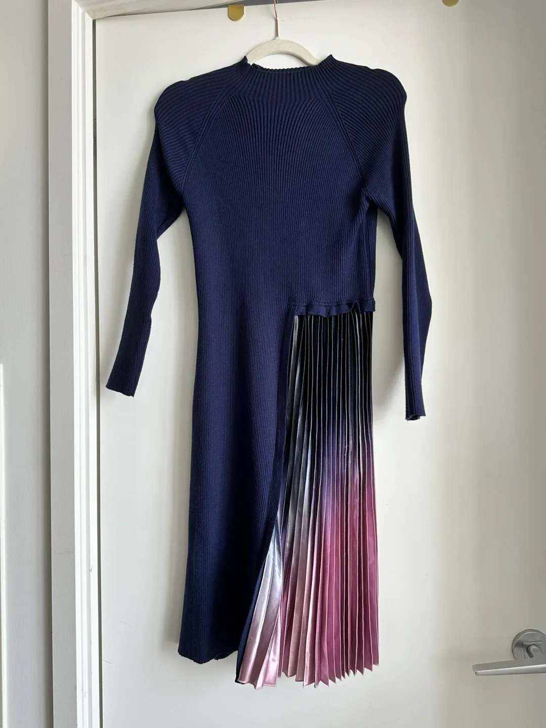Navy Blue Pleated Knit Dress image indicator(2)