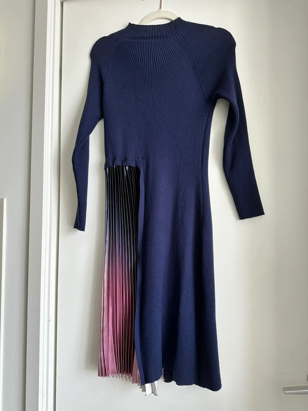 Navy Blue Pleated Knit Dress thumbnail