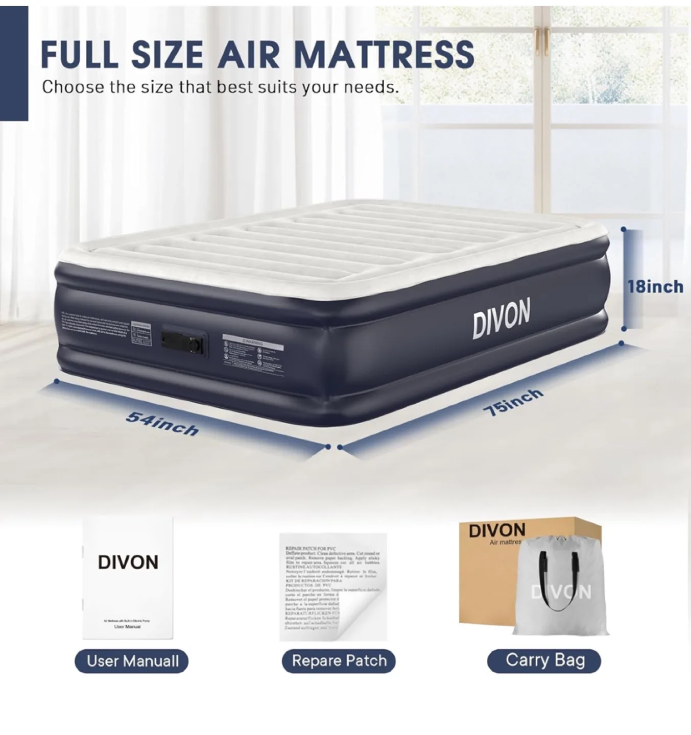DIVON Full Size Air Mattress - New in Bag image indicator(2)