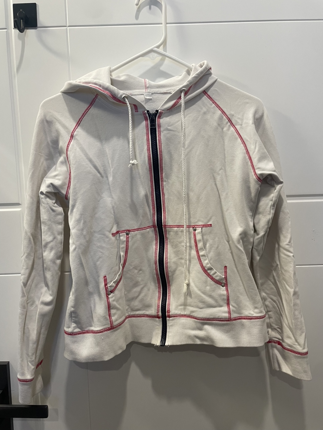 White Hoodie with Red Stitching