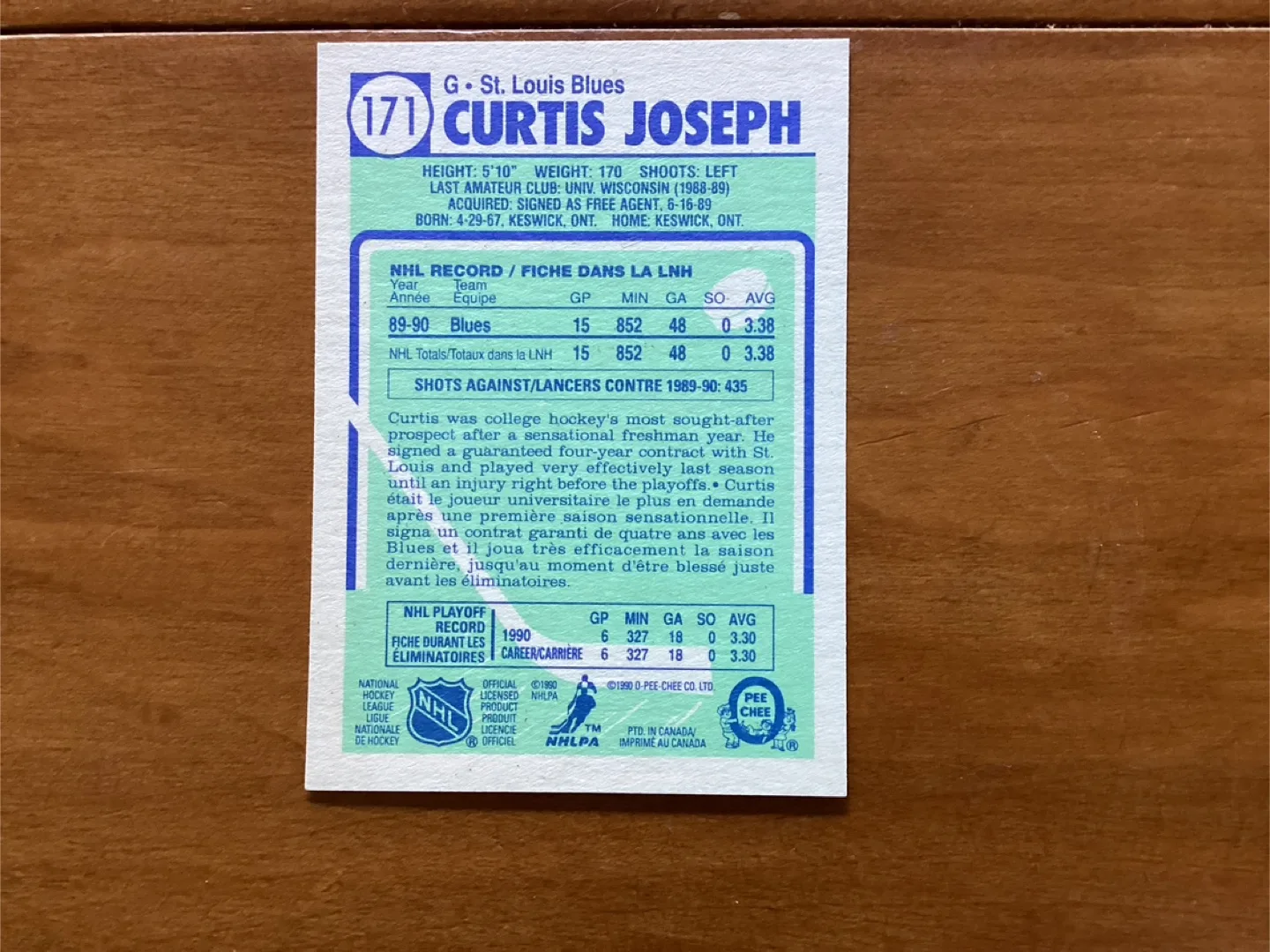 1990-91 O-PEE-CHEE CURTIS JOSEPH Rookie Card #171 image indicator(2)