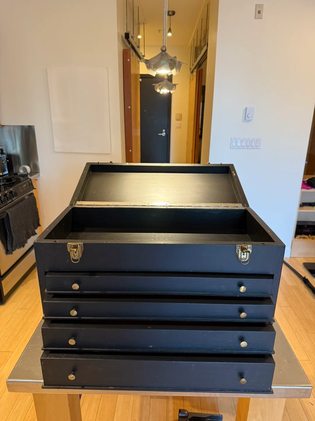 Black Wooden Chest with Drawers thumbnail