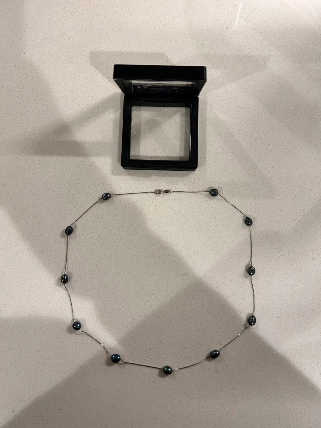 Black Pearl Necklace, Italy 925 Sterling Silver thumbnail
