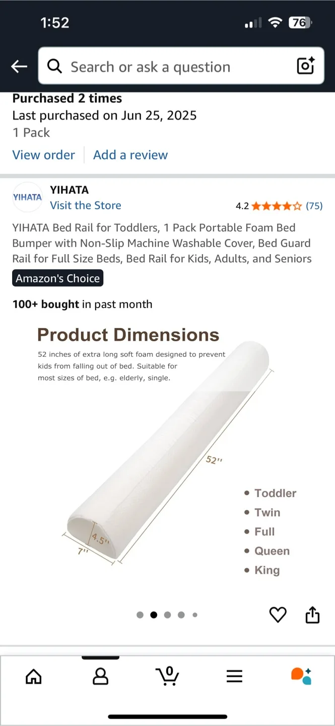 YIHATA Bed Rail for Toddlers - Portable Foam Bed Bumper image indicator(2)