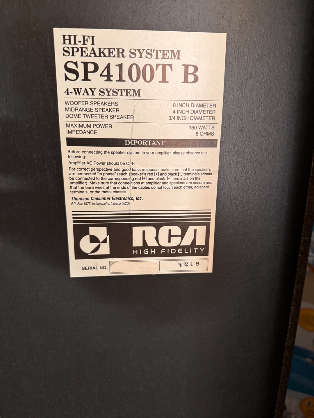 RCA SP4100T B Hi-Fi Speaker System - photo 3