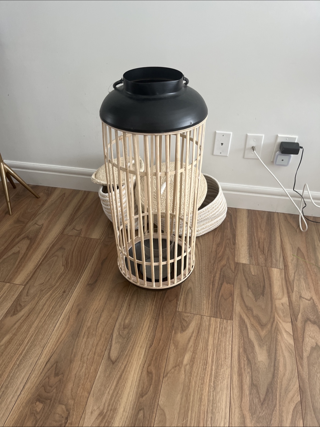 Woven Lantern with Black Top