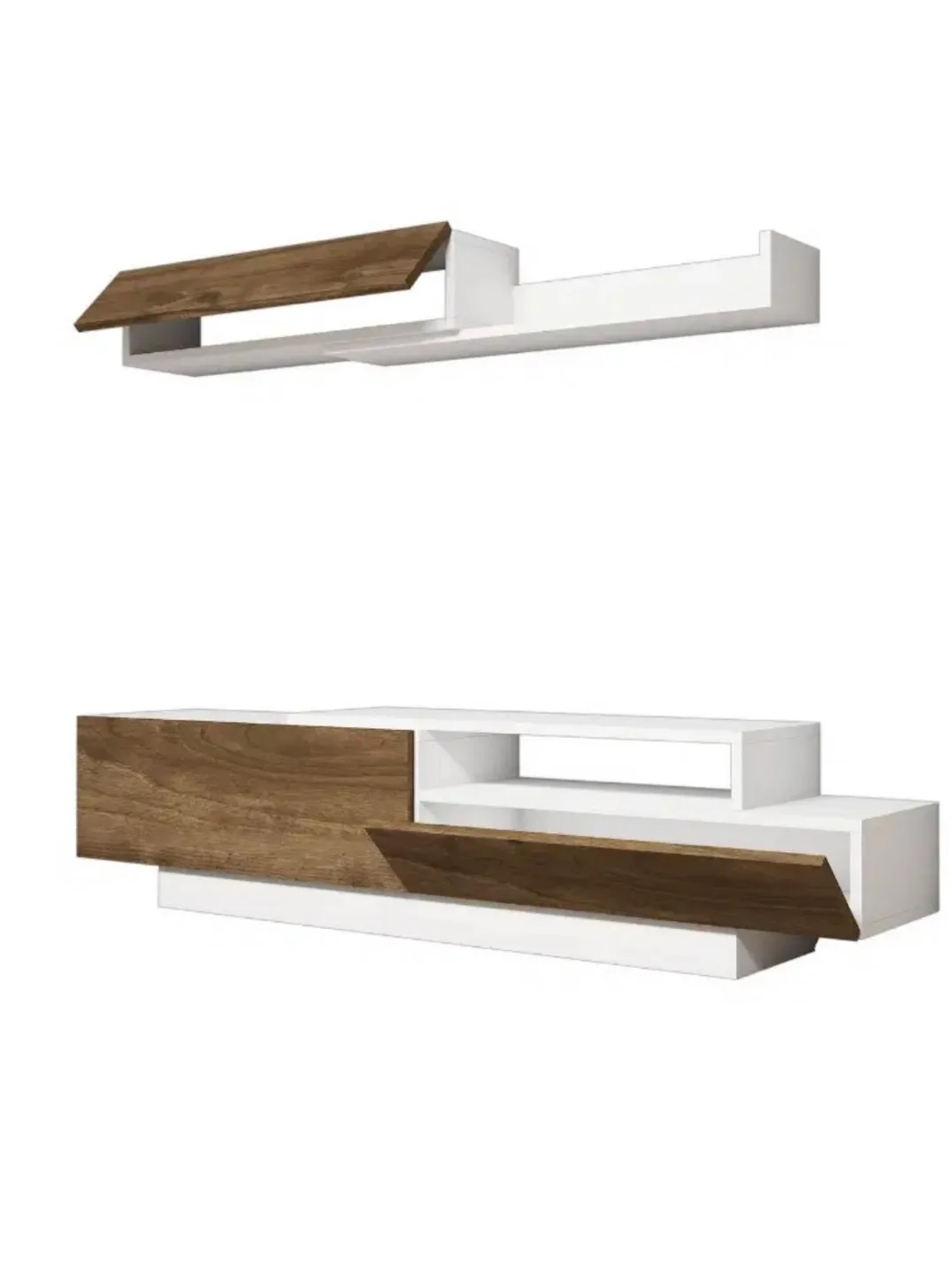 Modern White & Wood TV Stand Wall Unit thumbnail