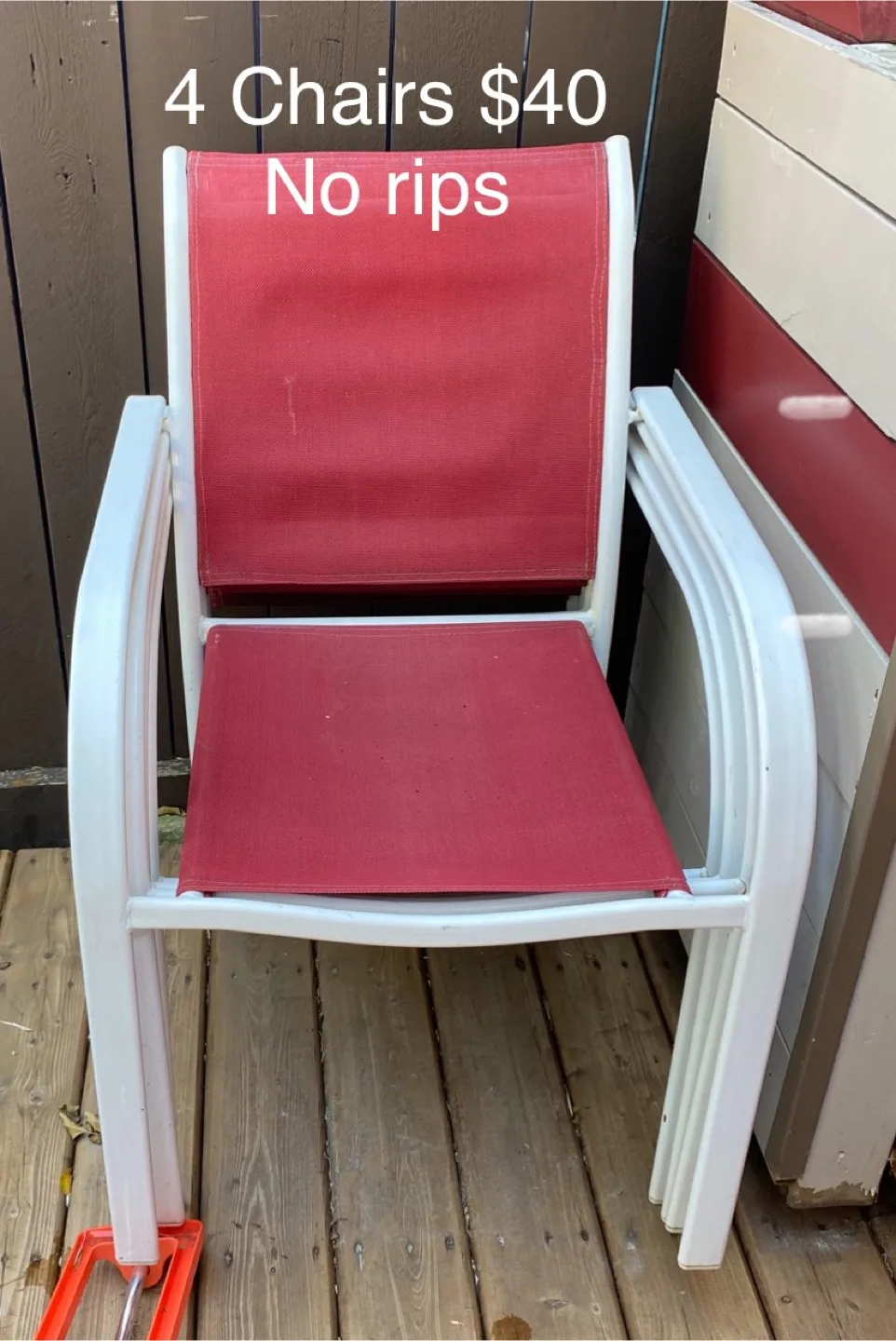 4 Red & White Patio Chairs - $30 image indicator(2)