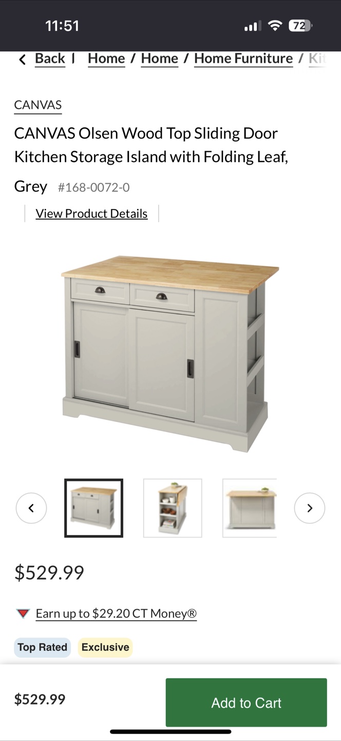 Kitchen Island w/ Folding Leaf & Storage