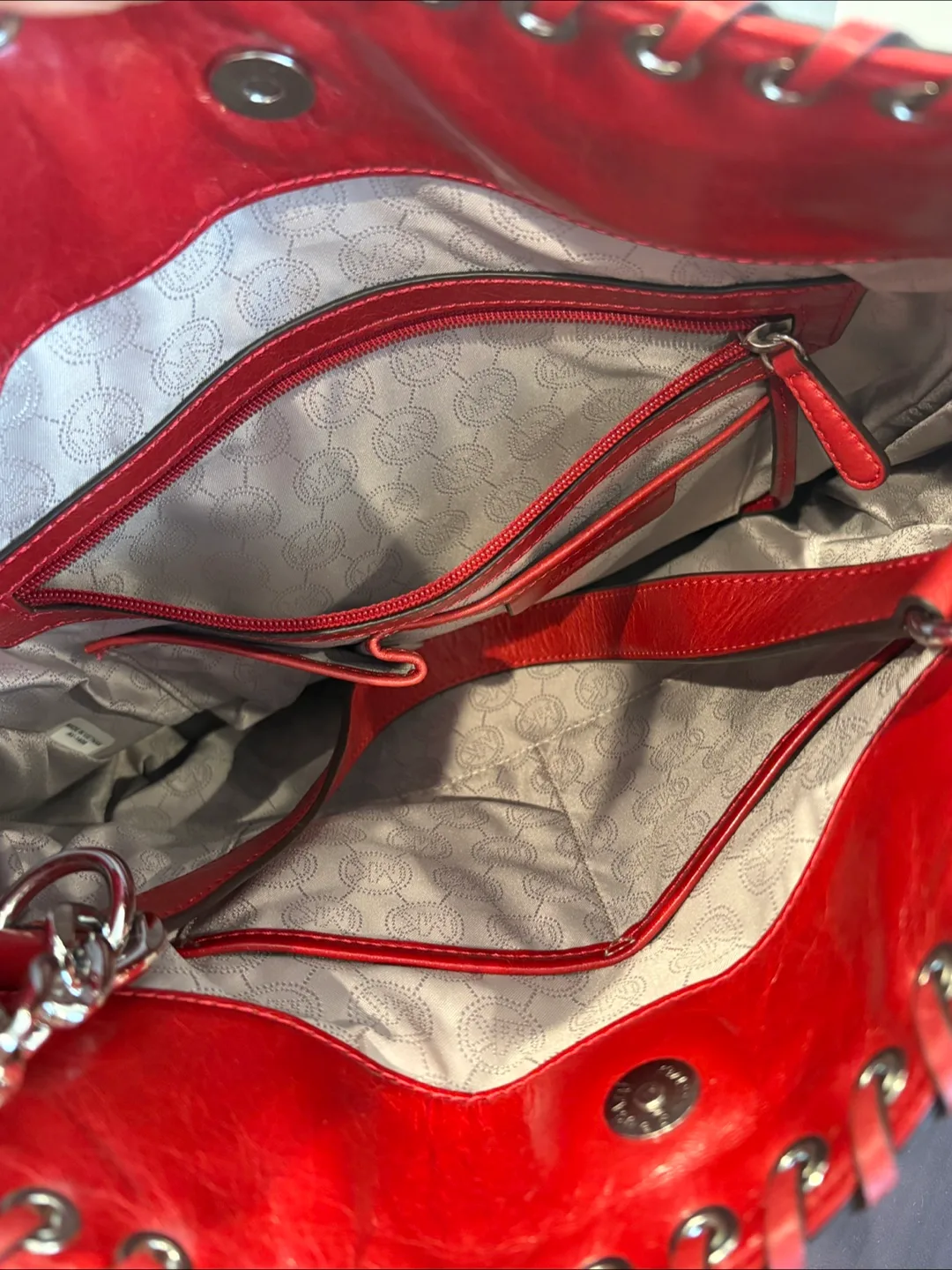 Michael Kors Red Quilted Leather Tote Bag image indicator(3)