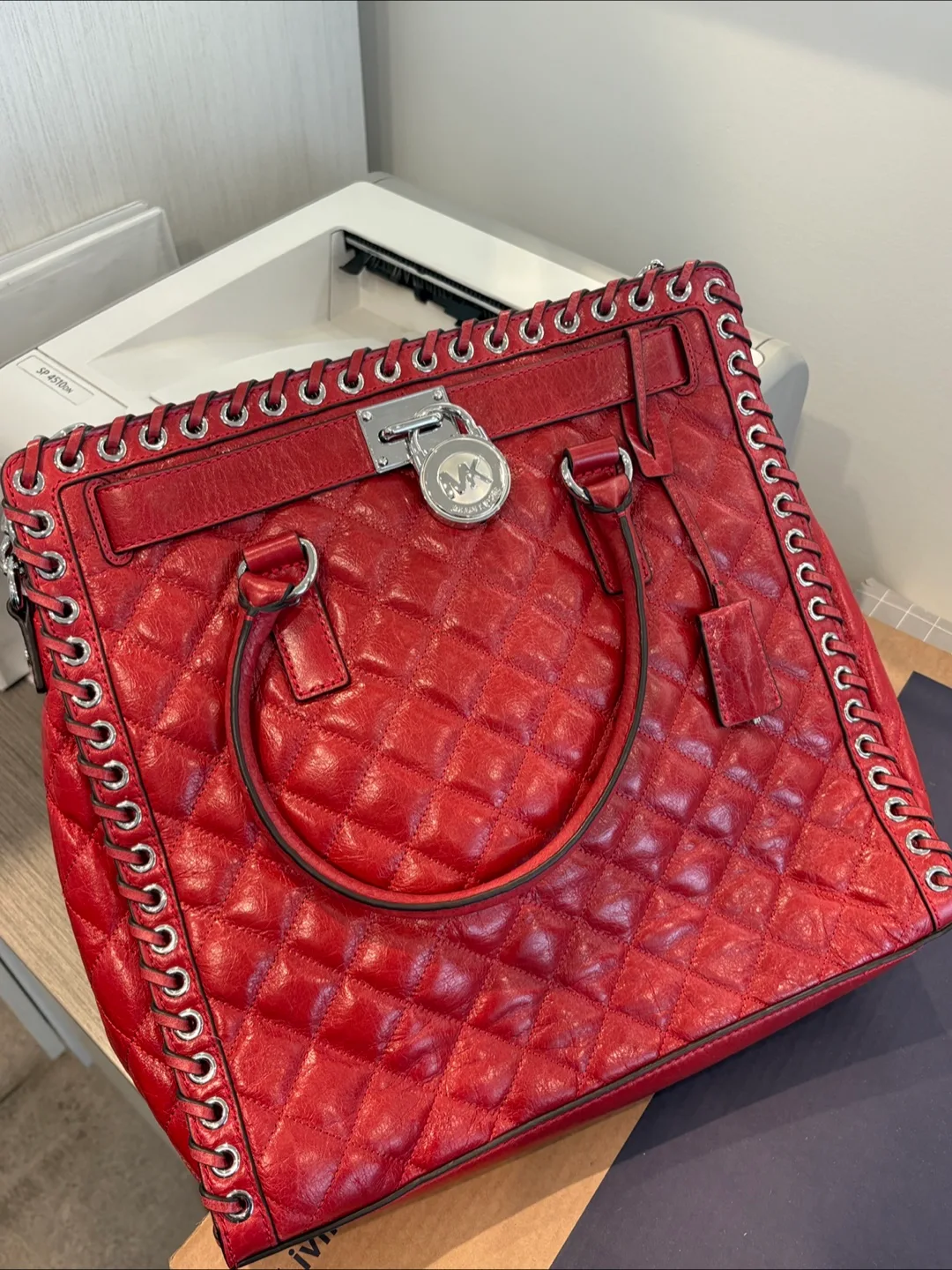 Michael Kors Red Quilted Leather Tote Bag image indicator(2)