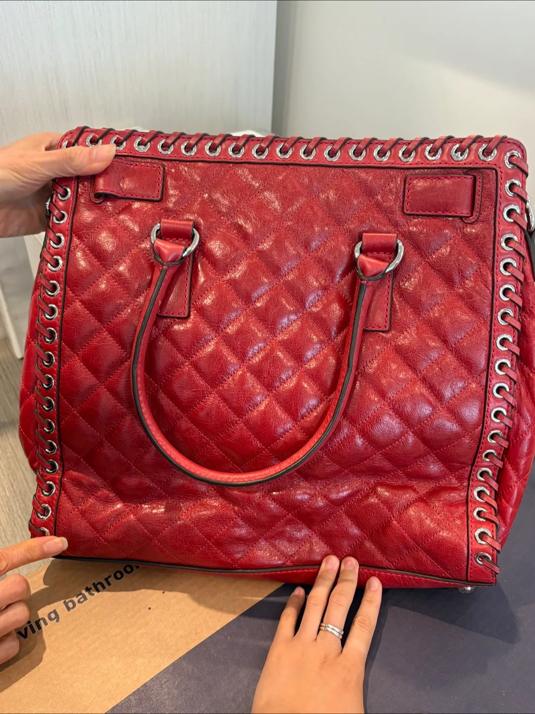 Michael Kors Red Quilted Leather Tote Bag image indicator(4)