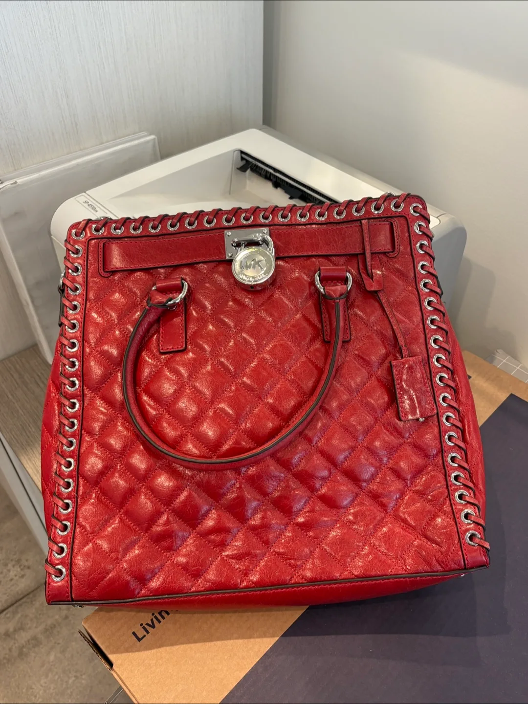 Michael Kors Red Quilted Leather Tote Bag thumbnail
