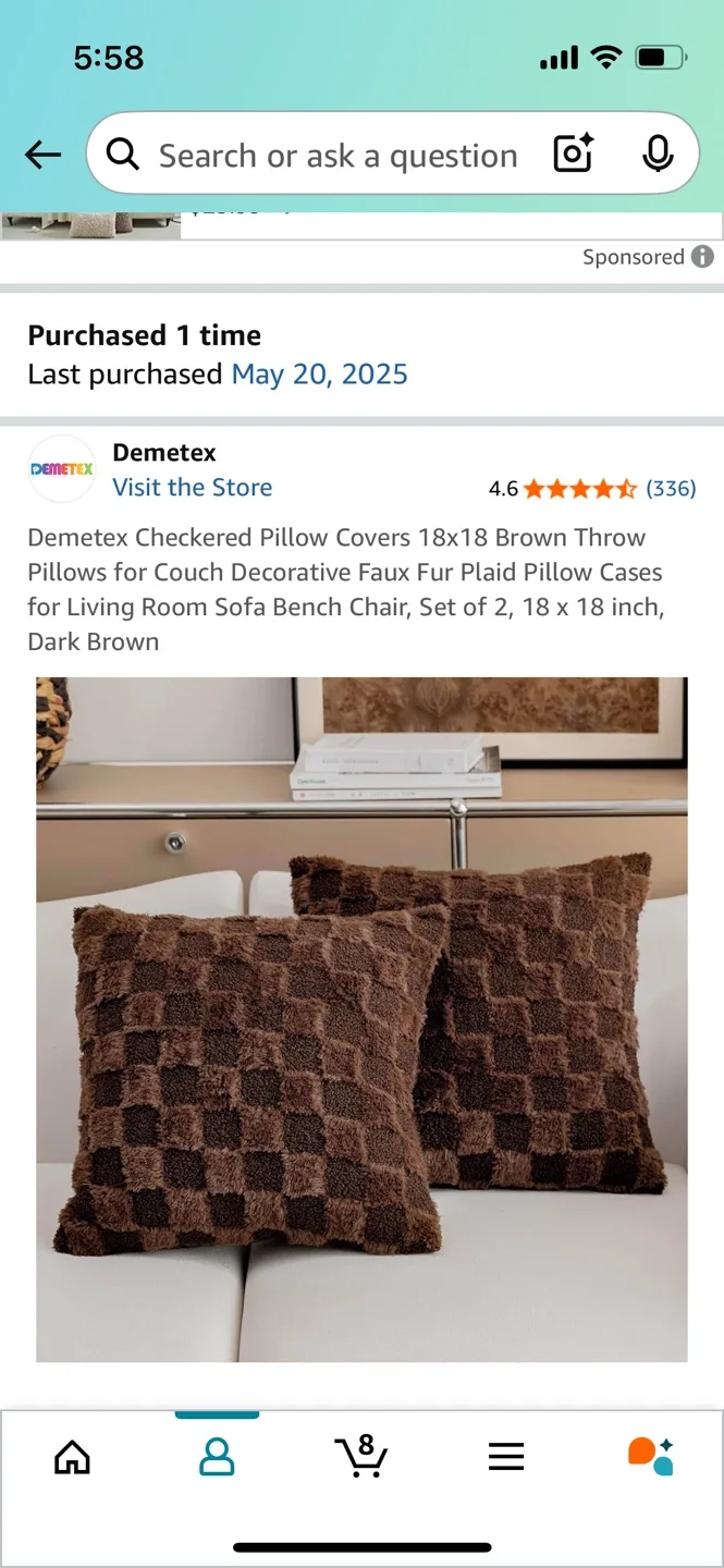 Demetex Checkered Pillow Covers 18x18 Brown (Set of 2) thumbnail