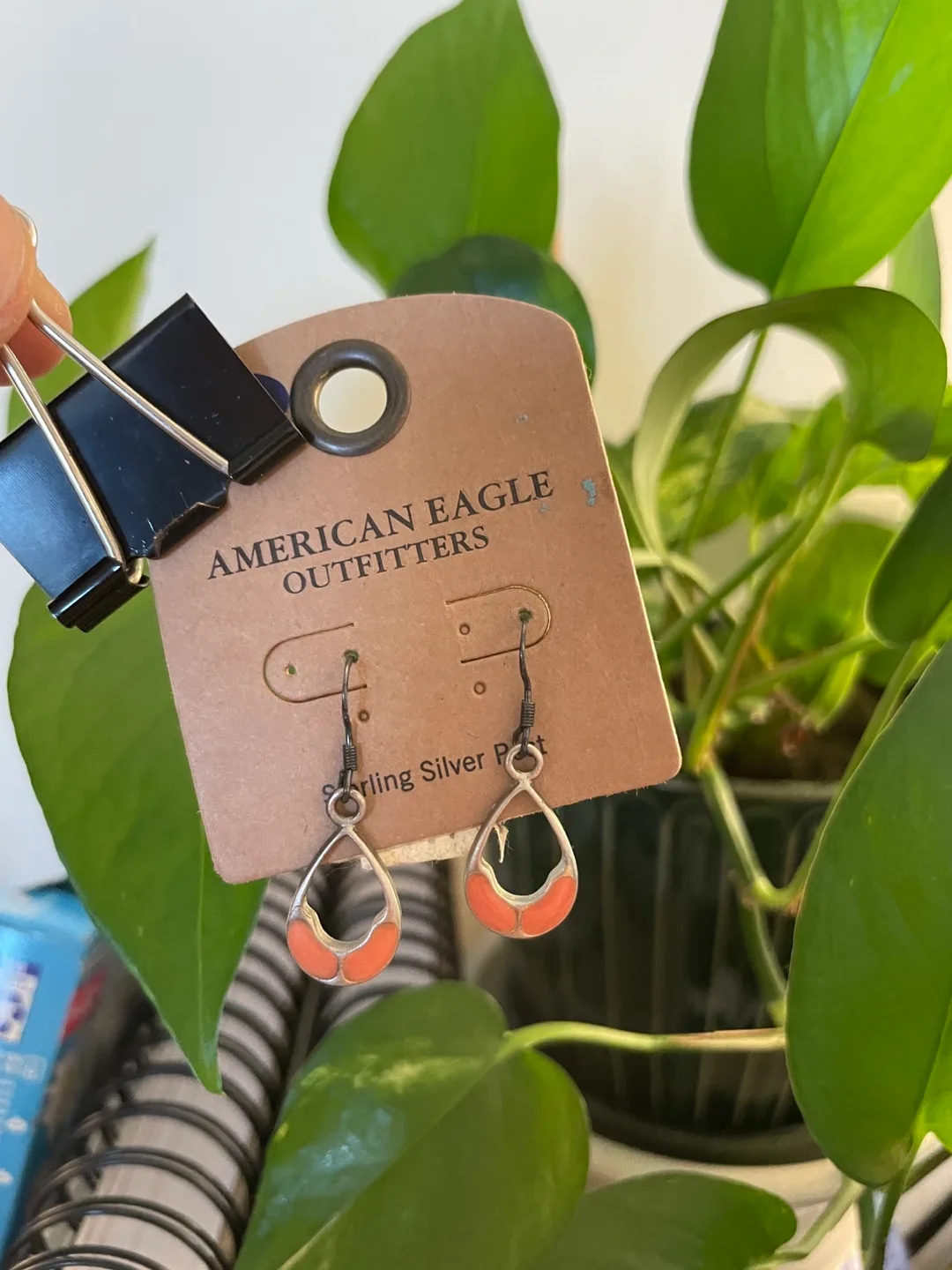 American Eagle Sterling Silver Coral Earrings thumbnail