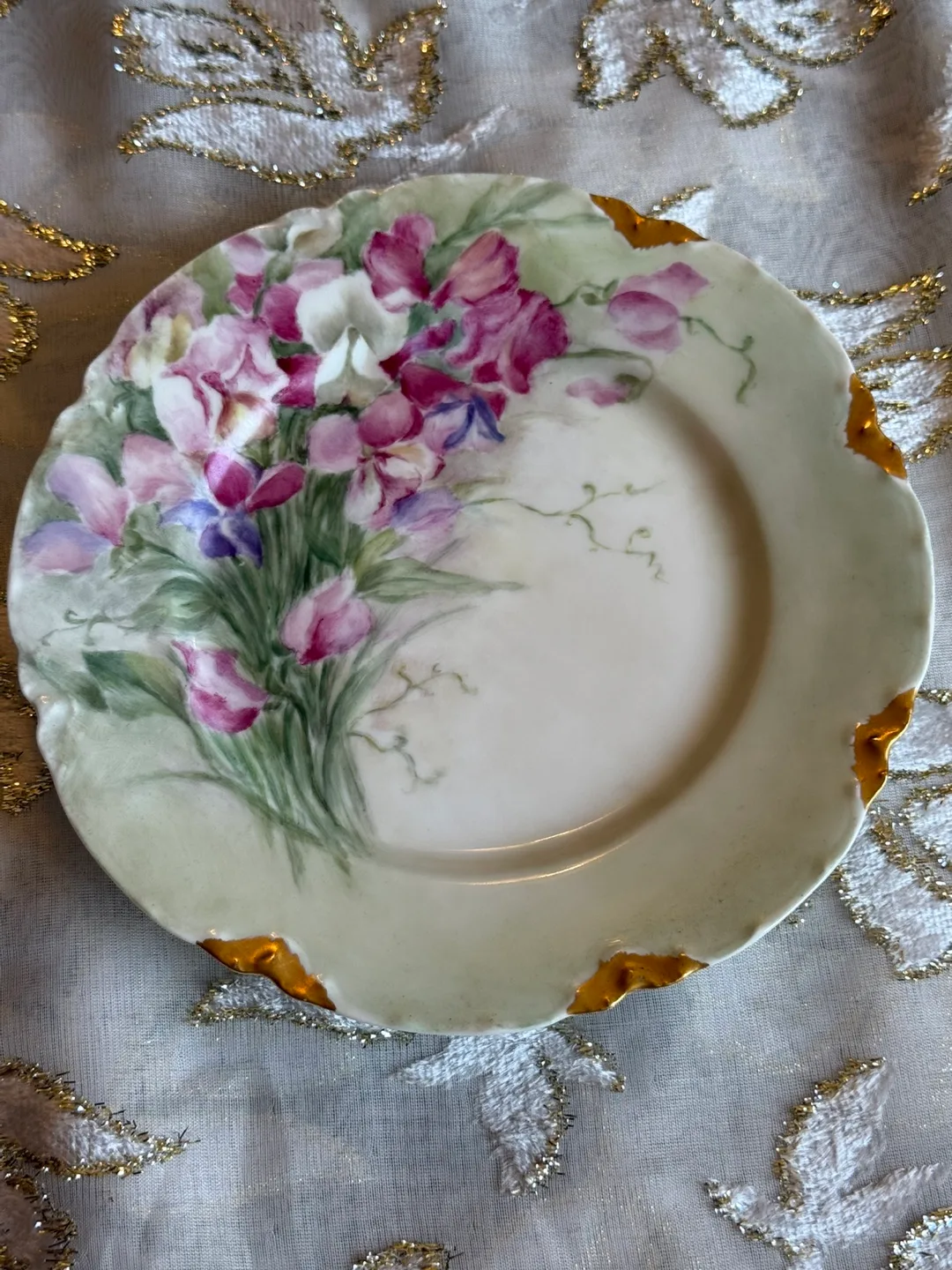 Haviland Brand Floral Plate with Gold Dipped Rim Design for Sale thumbnail