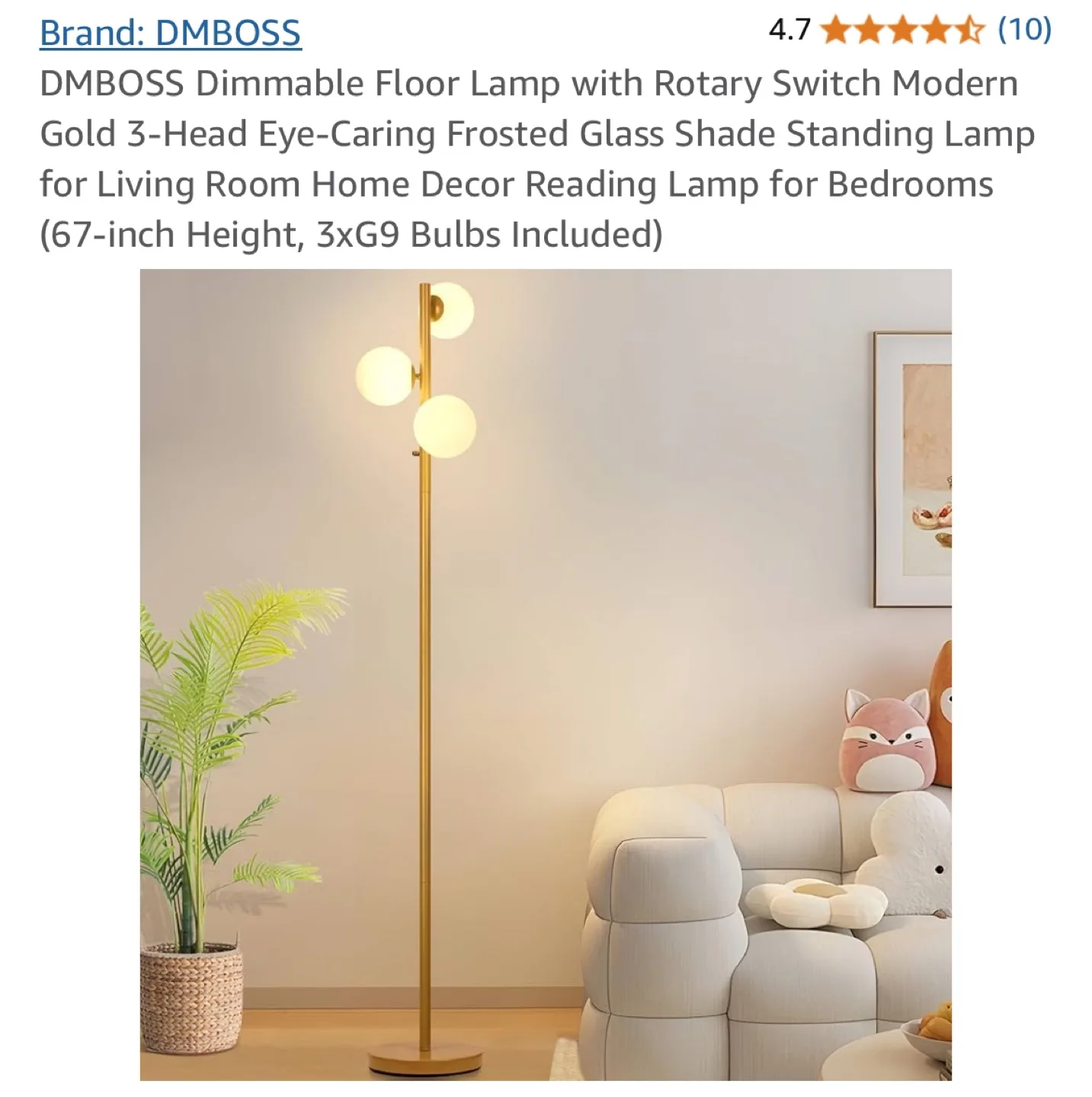 DMBOSS Dimmable Gold Floor Lamp - Like New! thumbnail