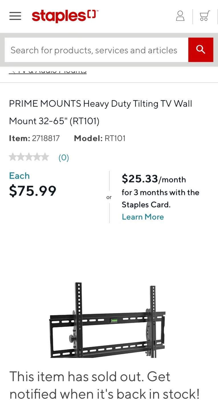 Prime Mounts RT101 Tilt Wall Bracket 32-65" thumbnail