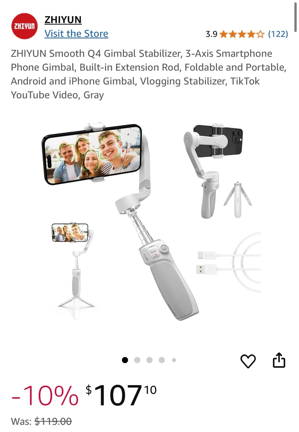 Zhiyun Smooth Q4 Smartphone Gimbal Stabilizer - Gray thumbnail