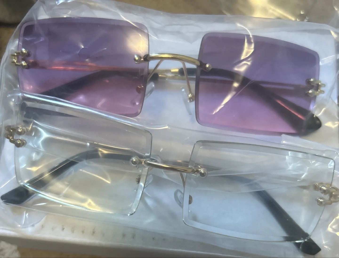 Rimless Rectangle Sunglasses - Purple & Clear thumbnail