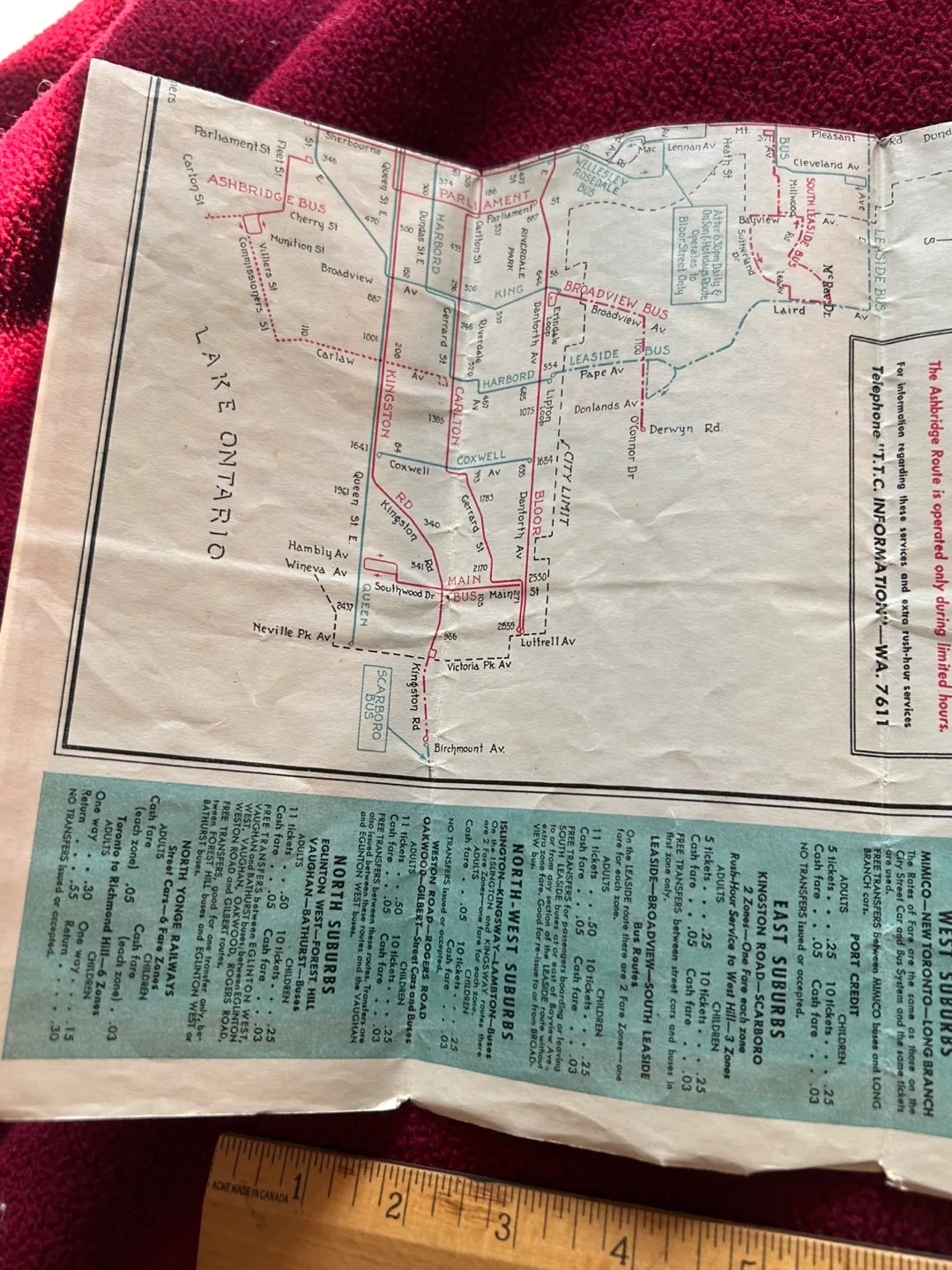 $30 TTC 1940s vintage antique map guide TORONTO ROAD MAP image indicator(5)