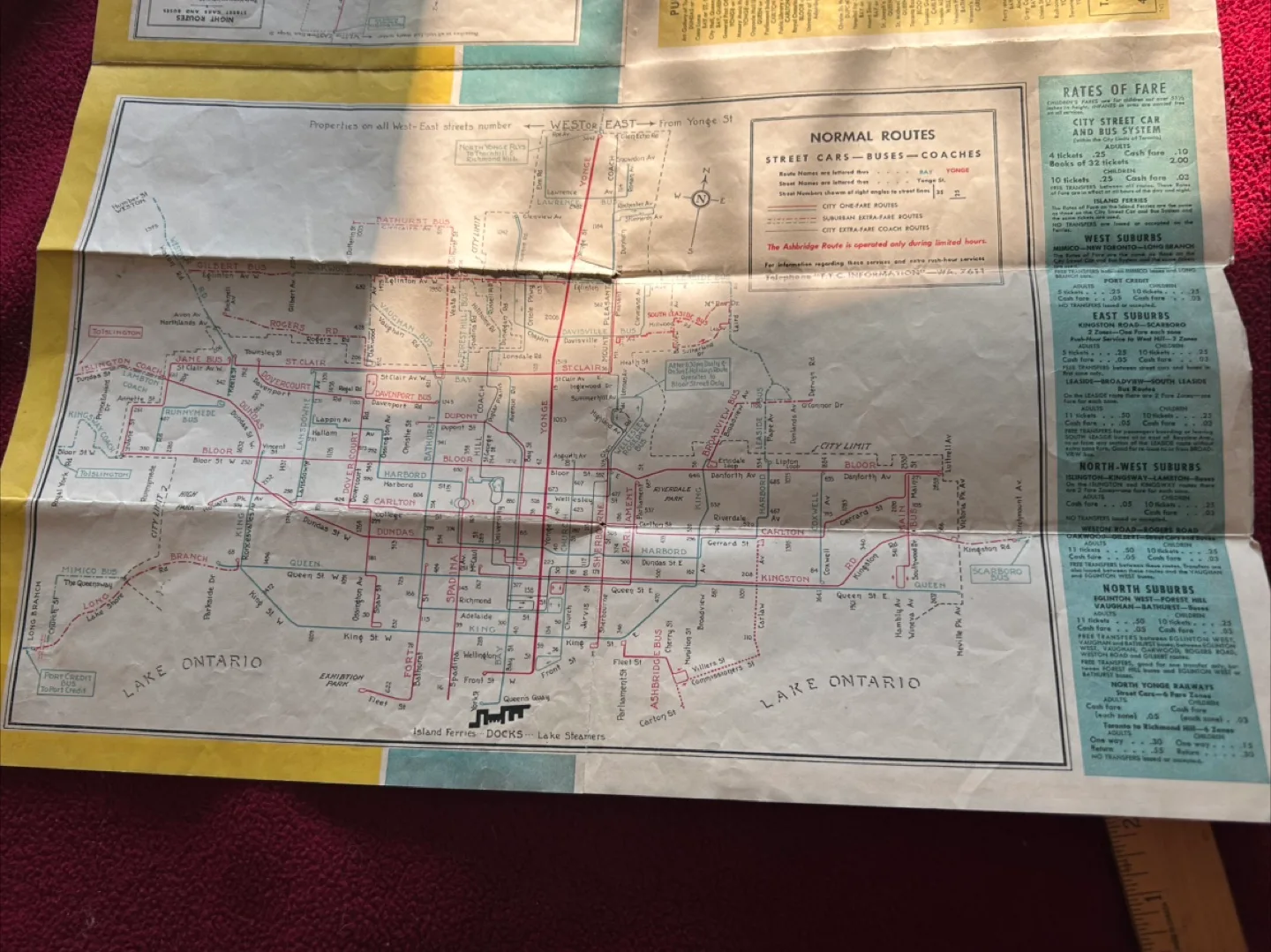 $30 TTC 1940s vintage antique map guide TORONTO ROAD MAP image indicator(9)