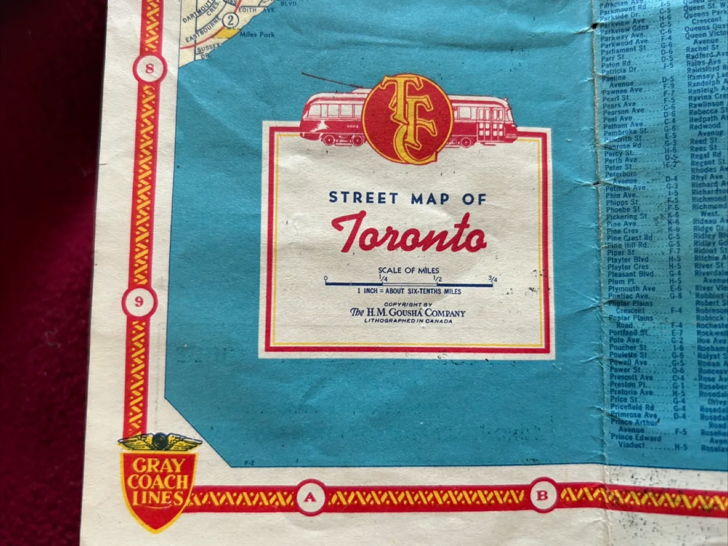 $30 TTC 1940s vintage antique map guide TORONTO ROAD MAP image indicator(10)