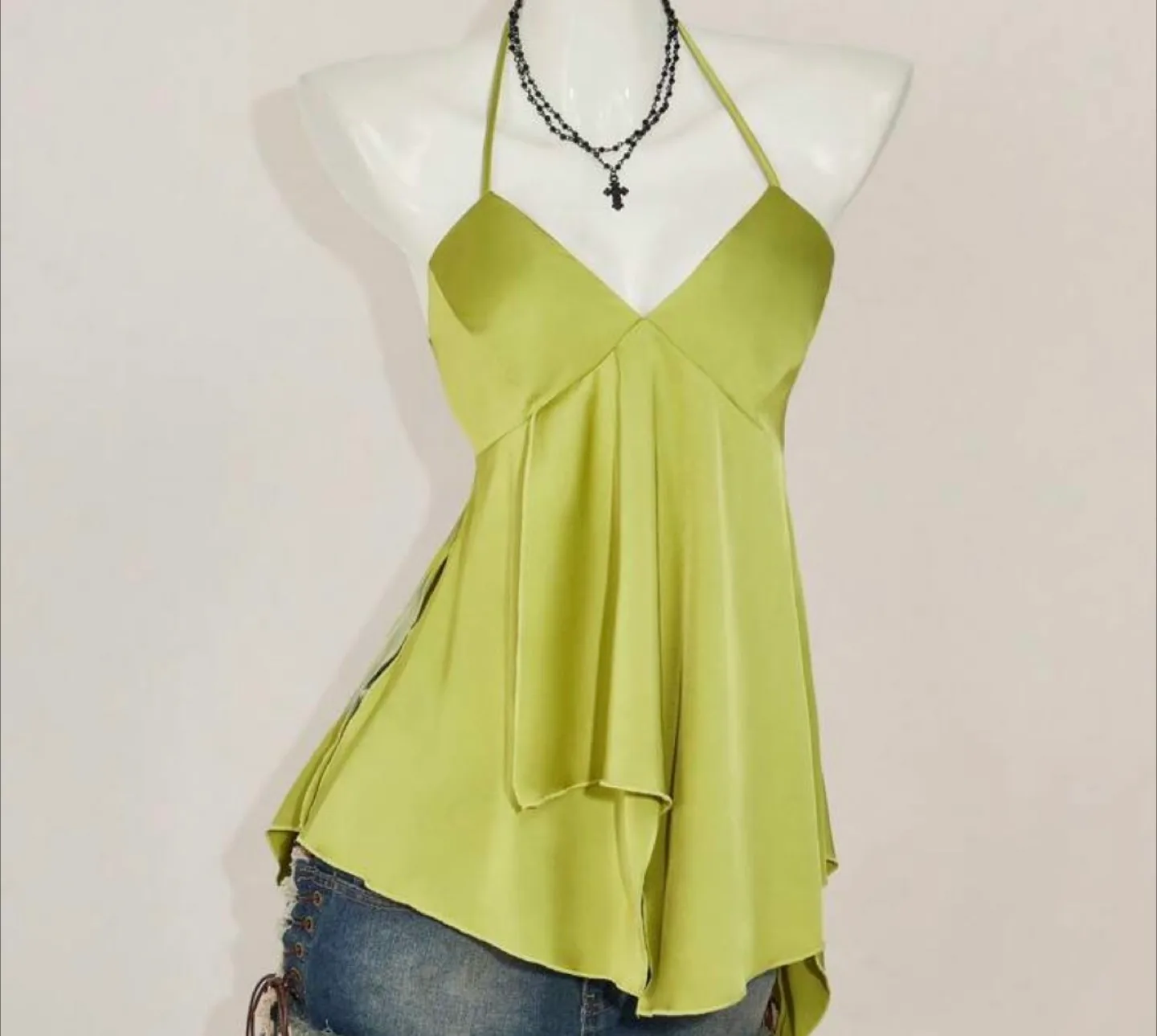 Satin Green Halter Top thumbnail