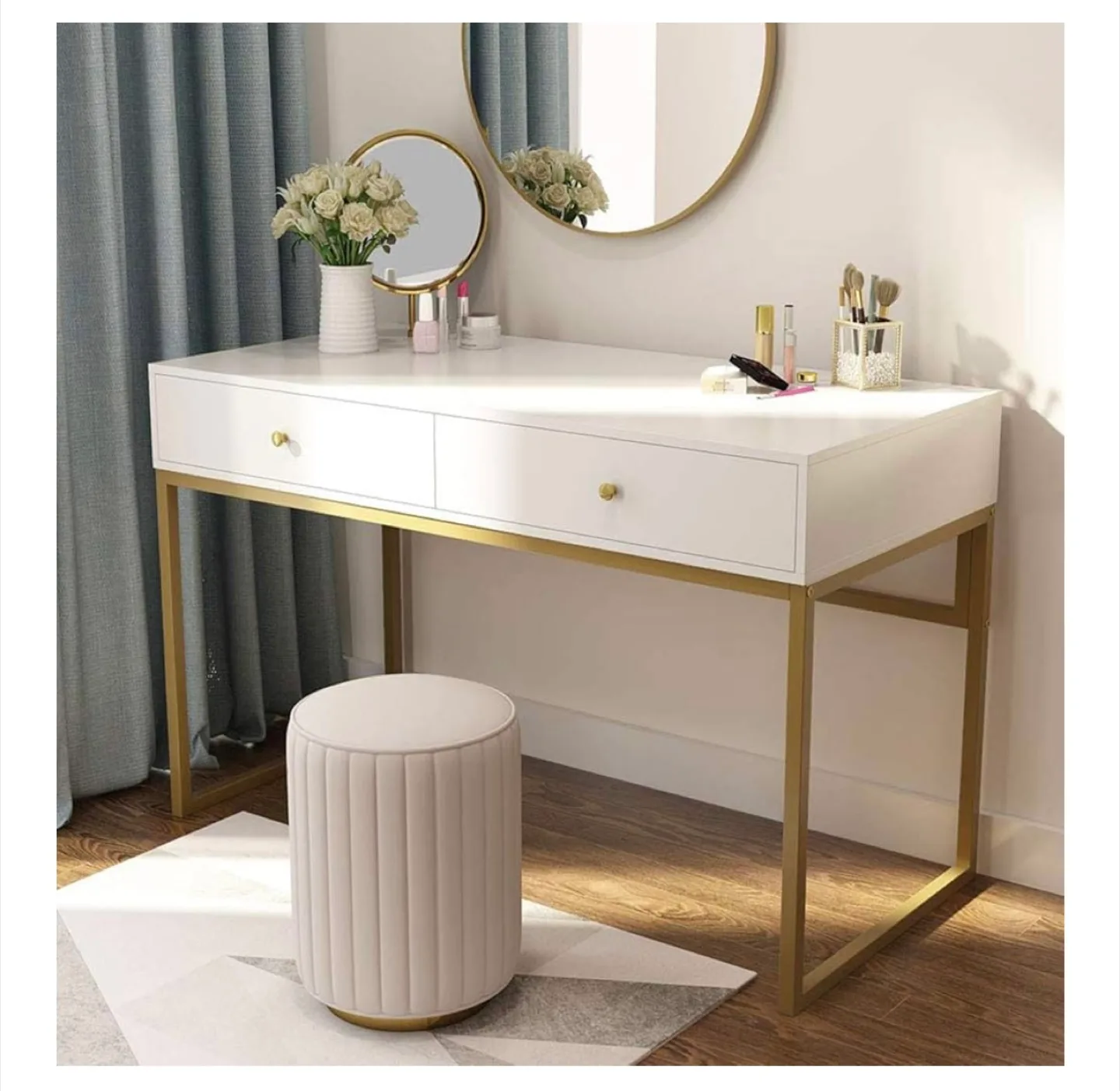 White & Gold Desk with Two Drawers image indicator(2)