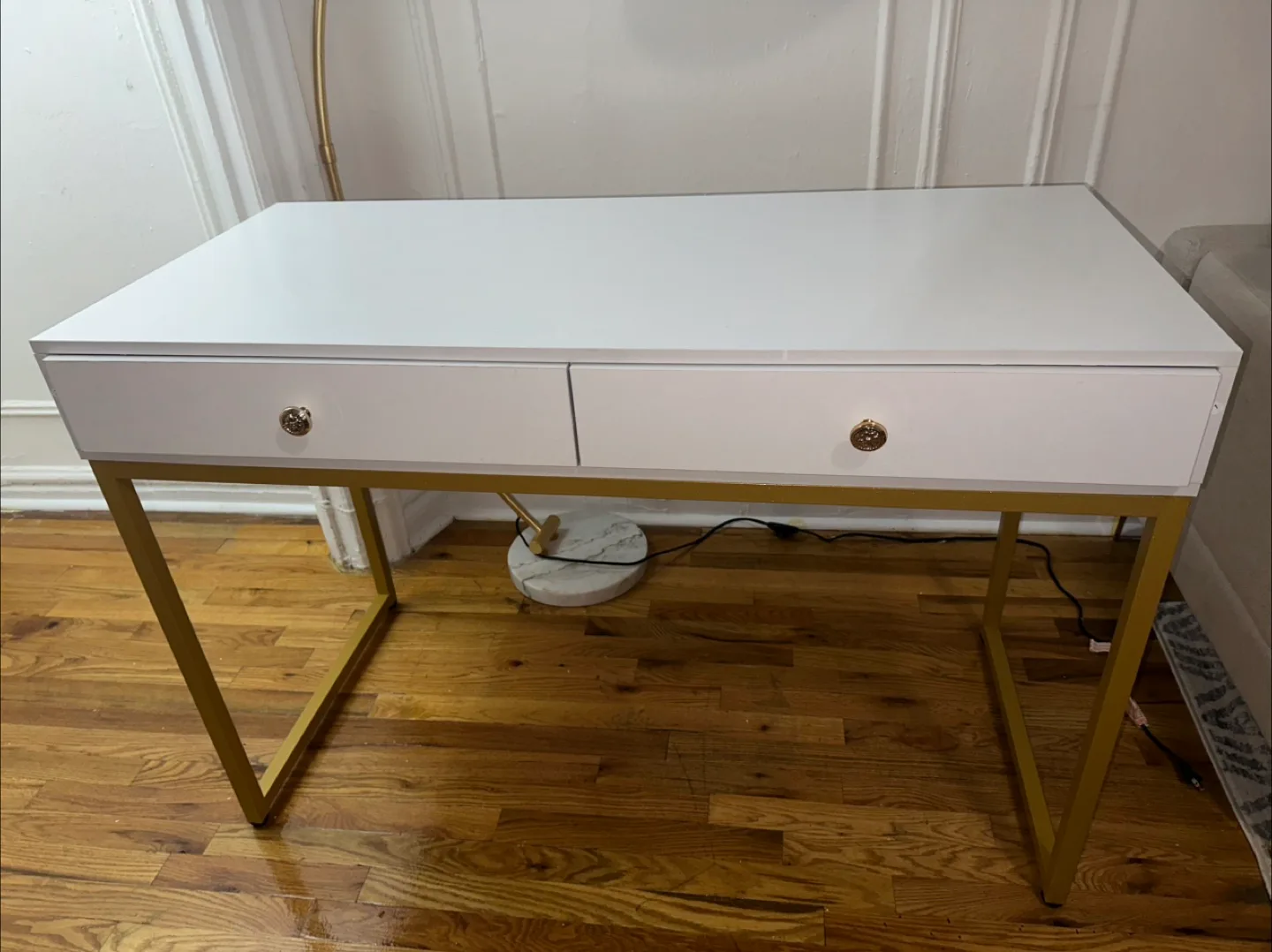 White & Gold Desk with Two Drawers image indicator(3)