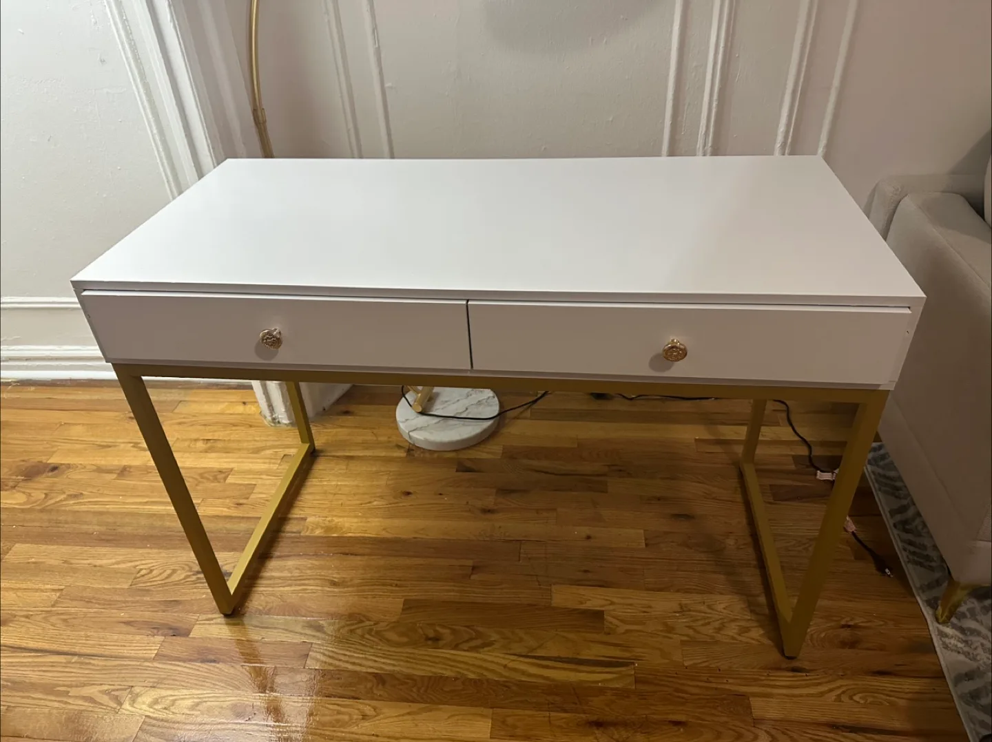 White & Gold Desk with Two Drawers image indicator(7)