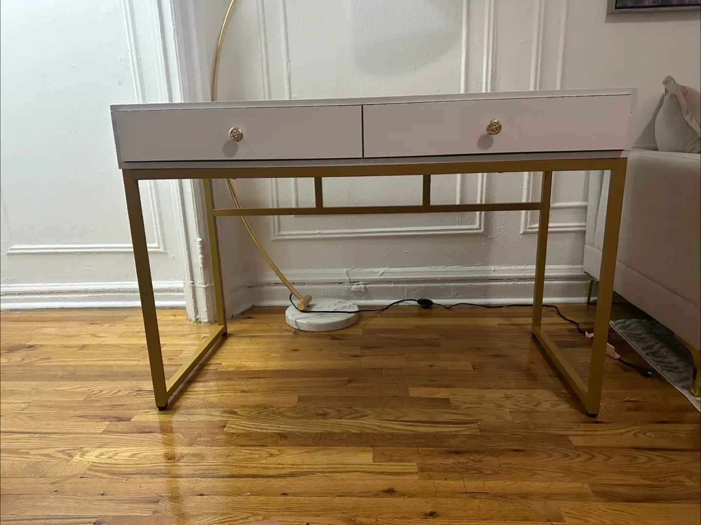 White & Gold Desk with Two Drawers image indicator(6)