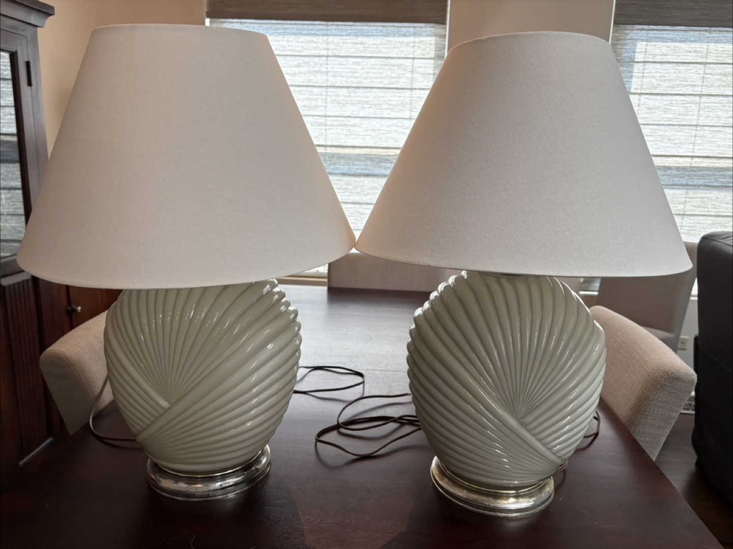 Pair of Vintage Glass Lamps with Shades