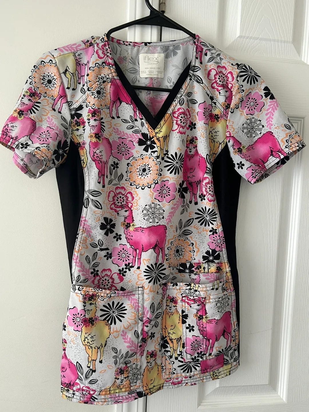 Cherokee iFlex XXS Floral Llama Print Scrub Top thumbnail