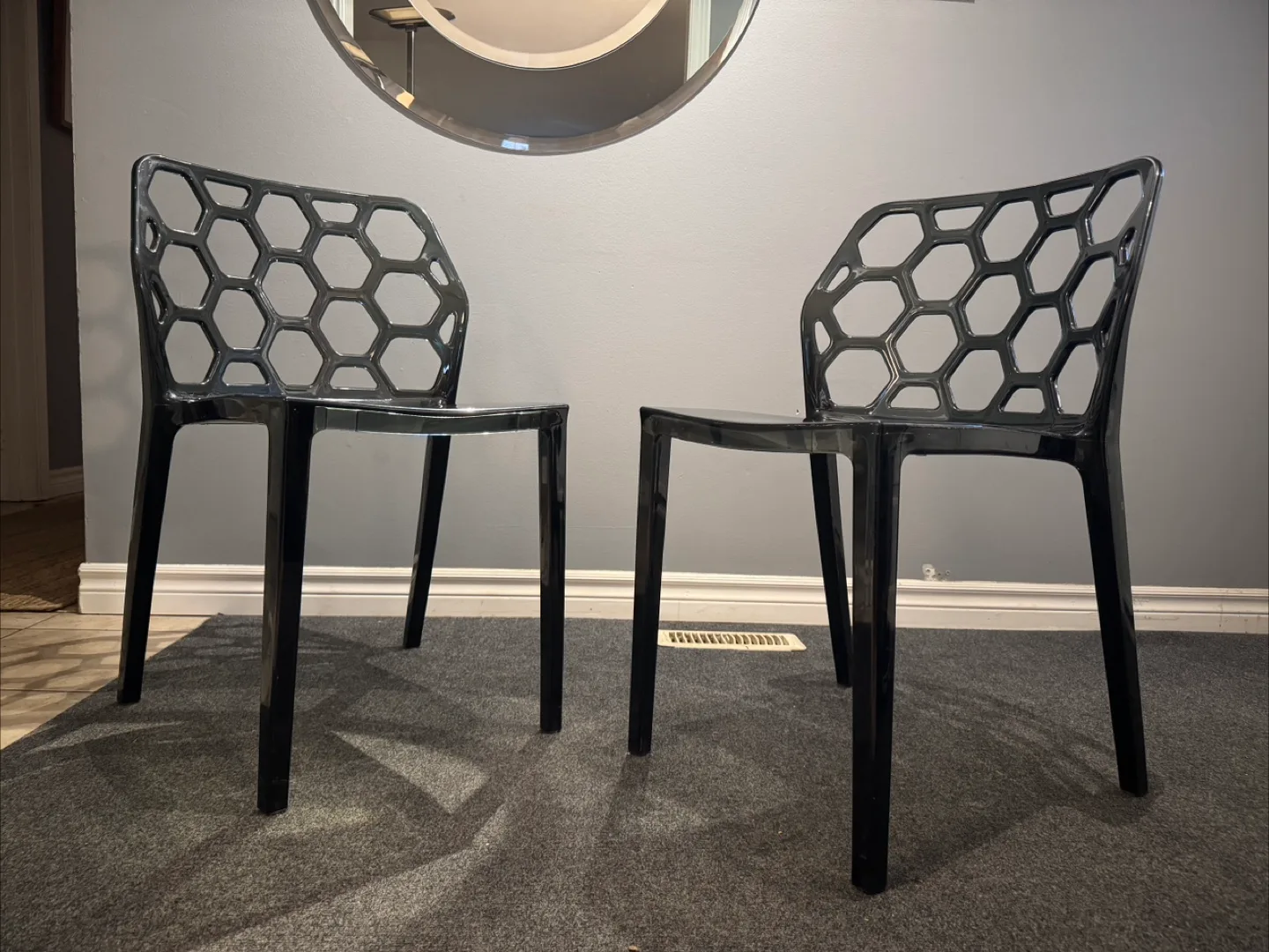Pair of Modern Transparent Black Lucite Chairs thumbnail