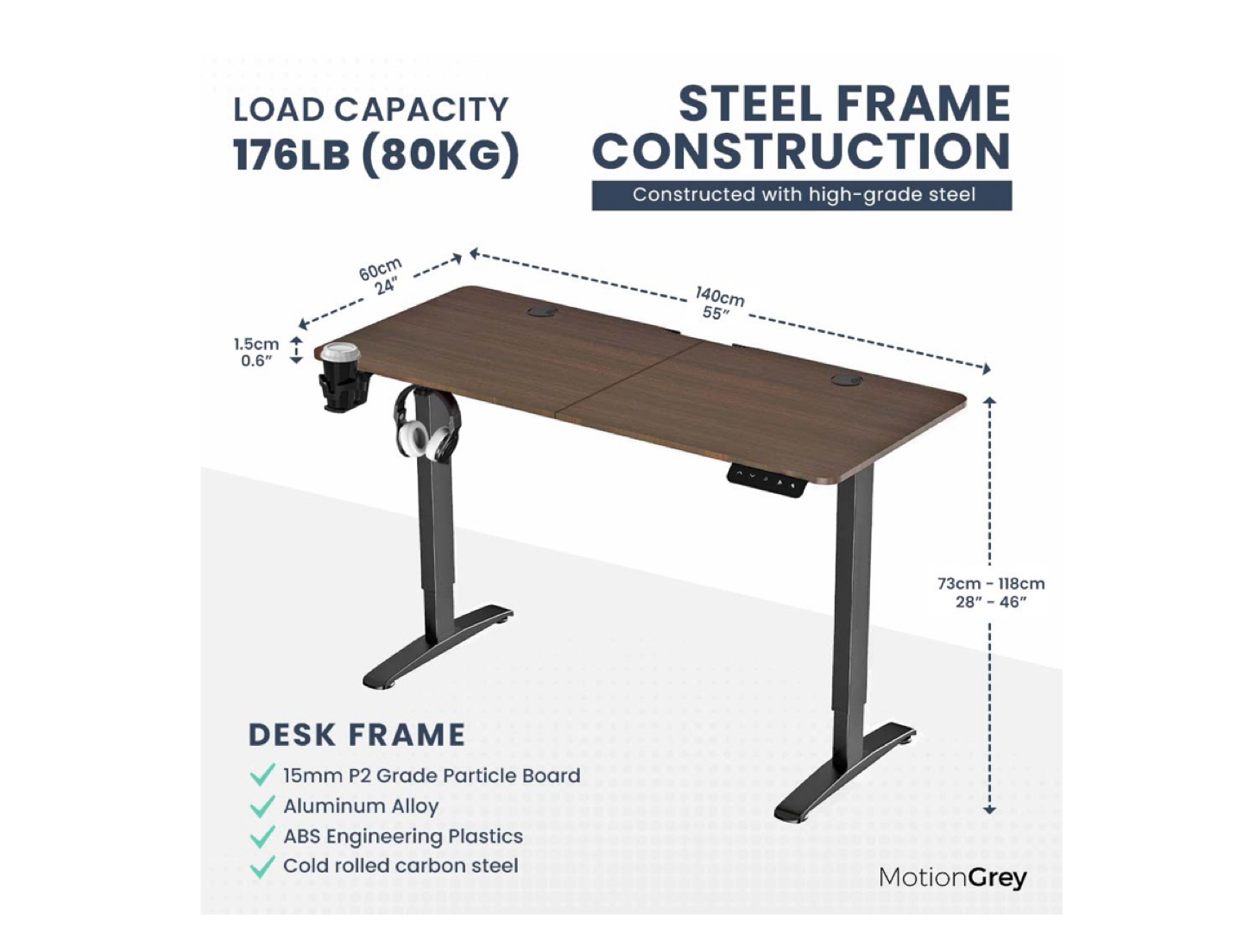 Height-Adjustable Desk (Sitting & Standing) – 55” - photo 4
