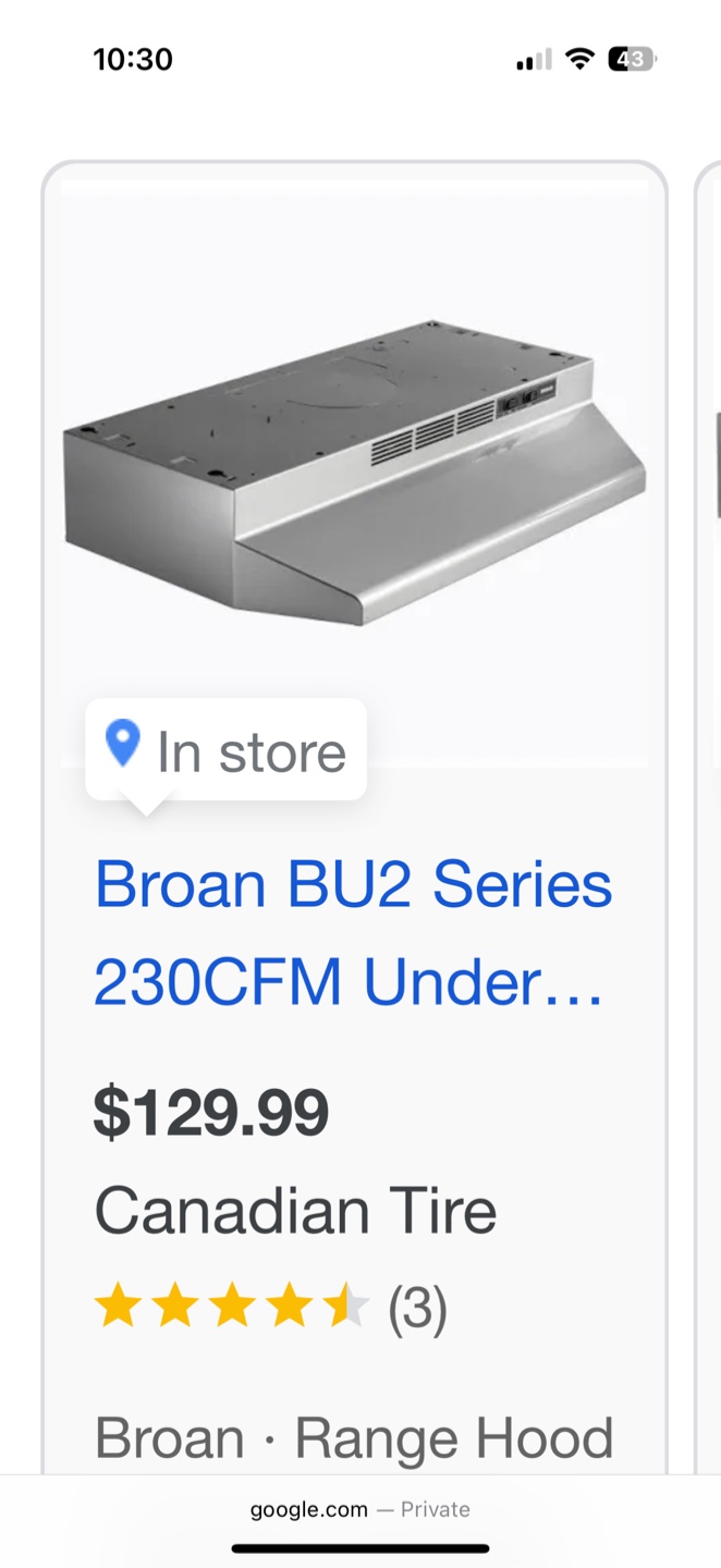 Broan BU2 Series 230CFM Range Hood